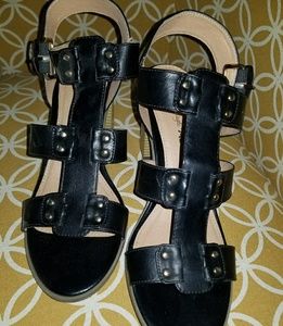 Black chunky heeled sandals Size 10
